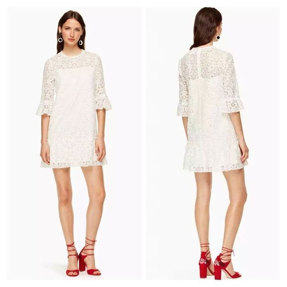 Kate Spade Shift Dress Lace Flounce  6 White Crochet Cocktail - Picture 1 of 8